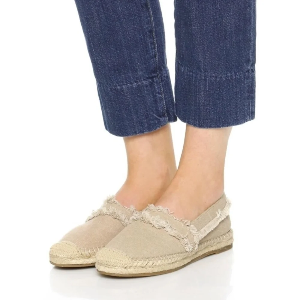 JOIE Vivienne Fringed Canvas Espadrilles Flats In Flax Size Eur 38.5 / US 8